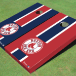 photo of boston red sox alternating long stripe cornhole boards